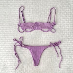 Frankie's Bikinis Campbell / Sky Plisse Bikini Set in Wisteria Lilac Purple S/L